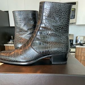 YSL Wyatt croc boots in black